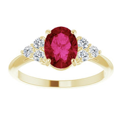 14K Yellow Lab-Grown Ruby & 1/6 CTW Natural Diamond Ring