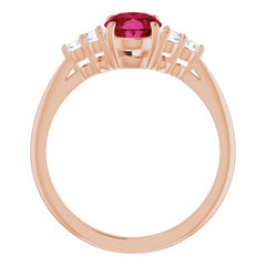 14K Rose Lab-Grown Ruby & 1/6 CTW Natural Diamond Ring