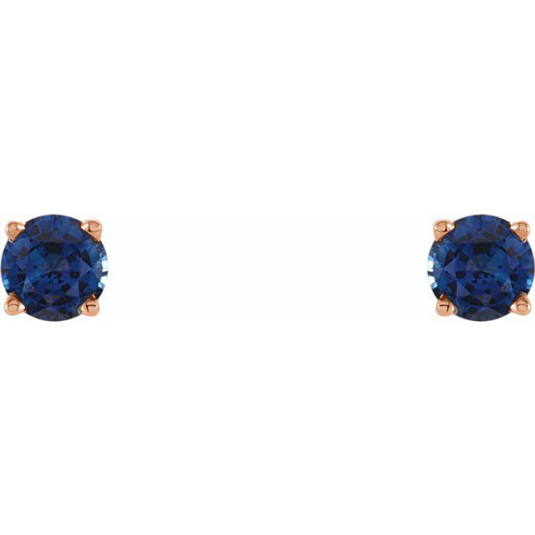 14K Rose 4 mm Lab-Grown Blue Sapphire Stud Earrings