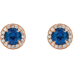 14K Rose 5 mm Lab-Grown Blue Sapphire & 1/8 CTW Natural Diamond Earrings