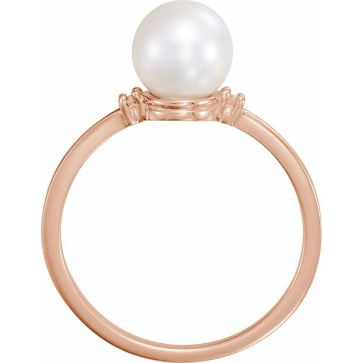 14K Rose Cultured White Freshwater Pearl & .025 CTW Natural Diamond Ring