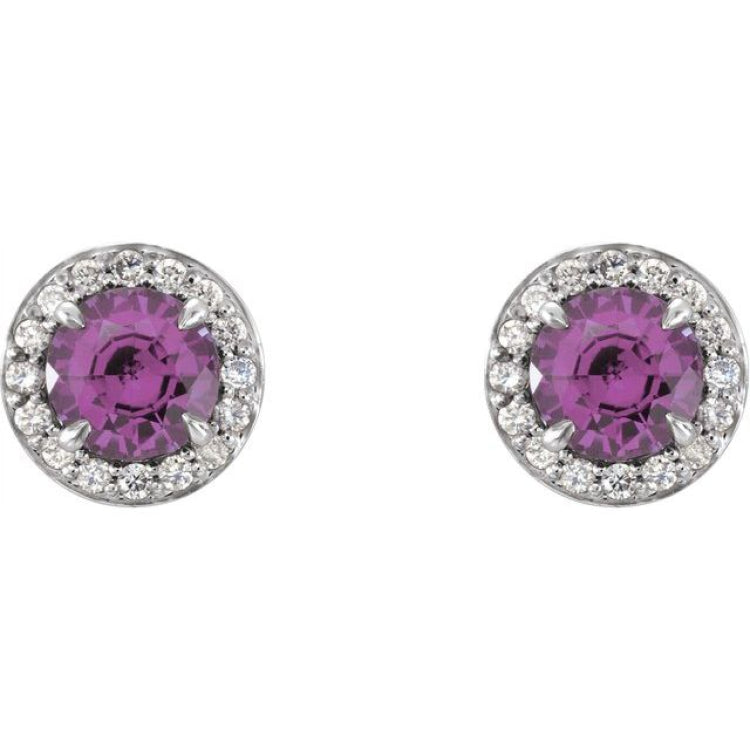 14K White 5 mm Natural Amethyst & 1/8 CTW Natural Diamond Earrings
