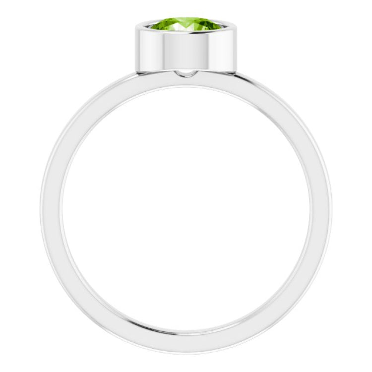 14K White 6 mm Natural Peridot Ring