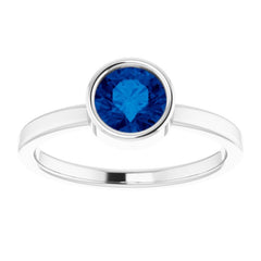 14K White 6 mm Natural Blue Sapphire Ring
