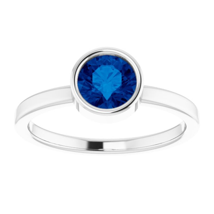14K White 6 mm Lab-Grown Blue Sapphire Ring