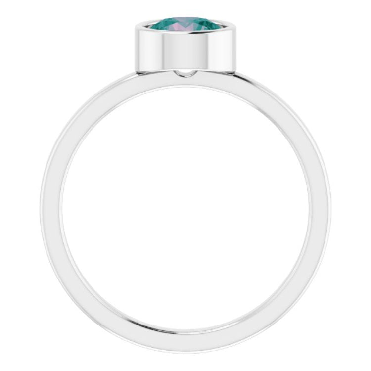 Rhodium-Plated Sterling Silver 6 mm Imitation Alexandrite Ring