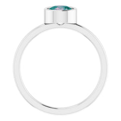 Rhodium-Plated Sterling Silver 6 mm Imitation Alexandrite Ring