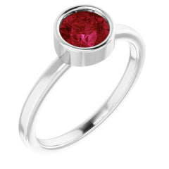 Rhodium-Plated Sterling Silver 6 mm Imitation Ruby Ring