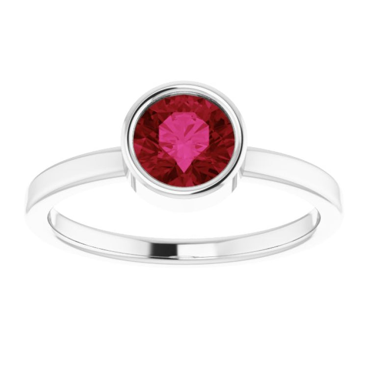 Rhodium-Plated Sterling Silver 6 mm Imitation Ruby Ring