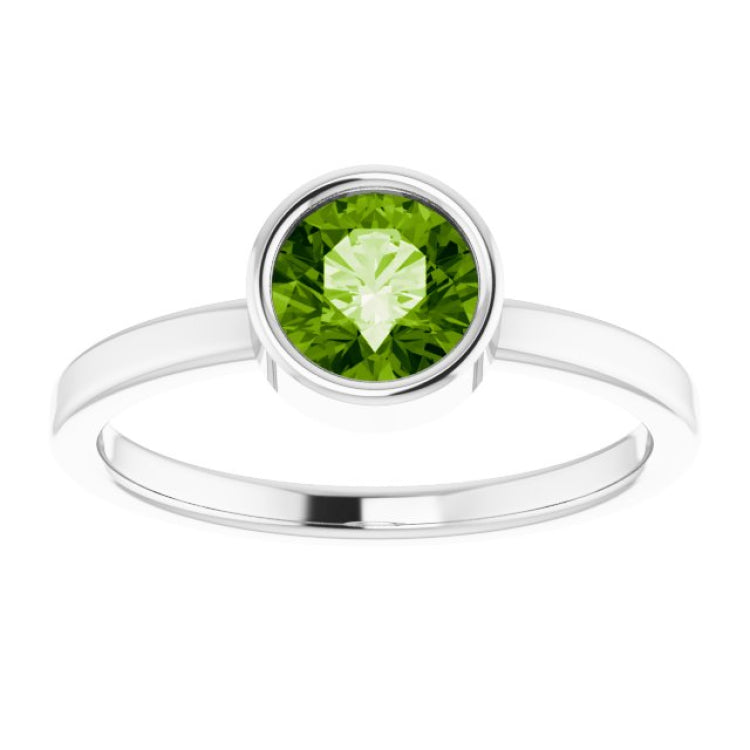 Rhodium-Plated Sterling Silver 6 mm Imitation Peridot Ring