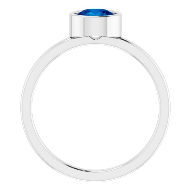 Rhodium-Plated Sterling Silver 6 mm Imitation Blue Sapphire Ring