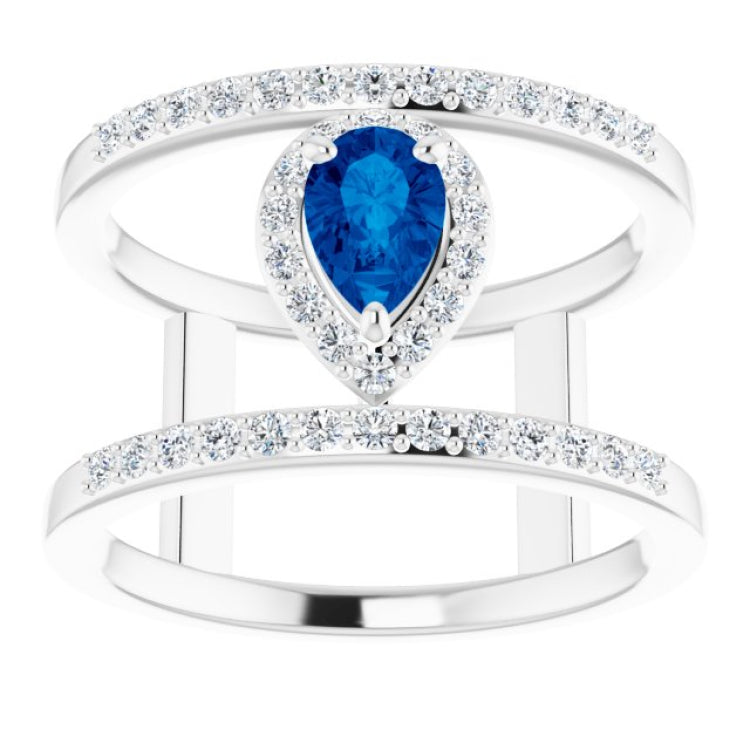 14K White Lab-Grown Blue Sapphire & 1/3 CTW Natural Diamond Ring