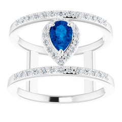 14K White Lab-Grown Blue Sapphire & 1/3 CTW Natural Diamond Ring