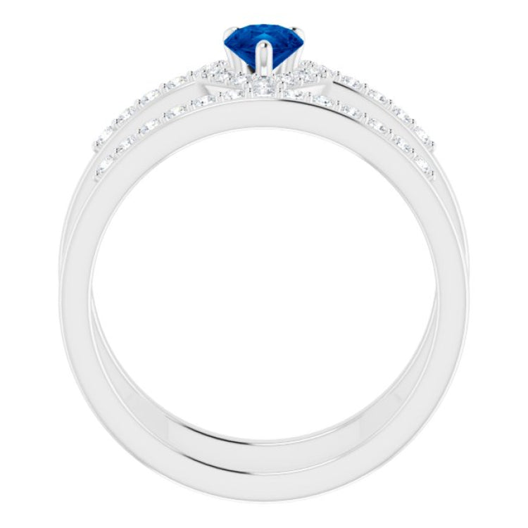 Platinum Lab-Grown Blue Sapphire & 1/3 CTW Natural Diamond Ring
