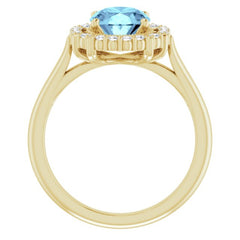 14K Yellow Natural Aquamarine & 1/5 CTW Natural Diamond Ring