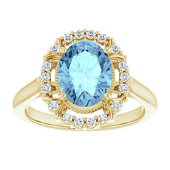 14K Yellow Natural Aquamarine & 1/5 CTW Natural Diamond Ring