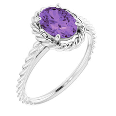 Platinum Natural Amethyst Rope Ring