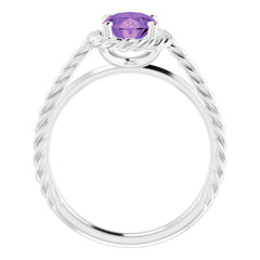 Platinum Natural Amethyst Rope Ring