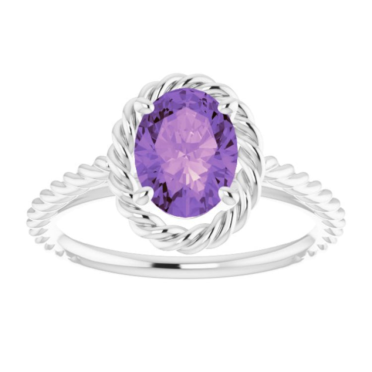 Platinum Natural Amethyst Rope Ring