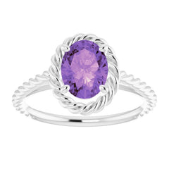 Platinum Natural Amethyst Rope Ring