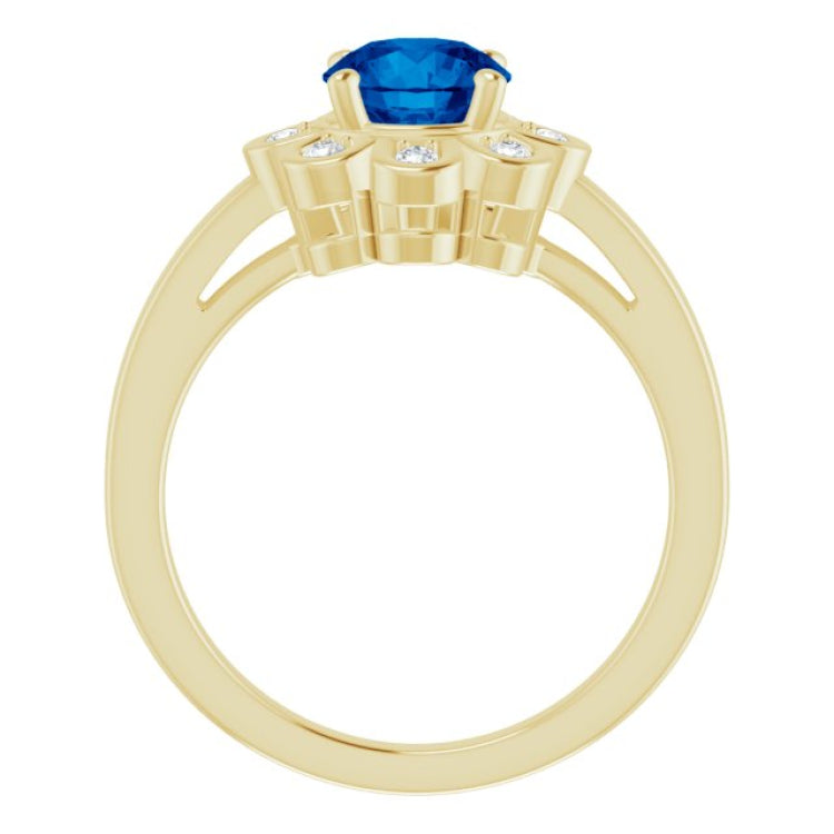 14K Yellow Lab-Grown Blue Sapphire & 1/8 CTW Natural Diamond Ring