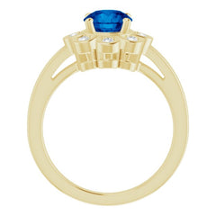 14K Yellow Lab-Grown Blue Sapphire & 1/8 CTW Natural Diamond Ring