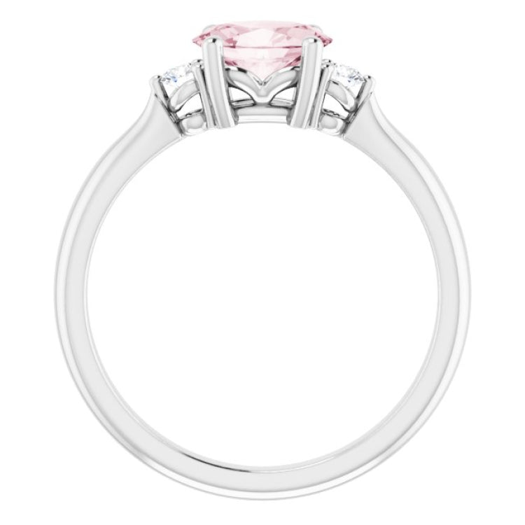 14K White 7x5 mm Oval Natural Pink Morganite & .08 CTW Natural Diamond Ring