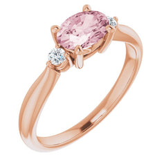 14K Rose 7x5 mm Oval Natural Pink Morganite & .08 CTW Natural Diamond Ring