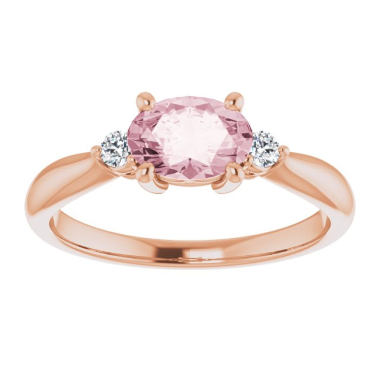 14K Rose 7x5 mm Oval Natural Pink Morganite & .08 CTW Natural Diamond Ring