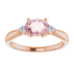 14K Rose 7x5 mm Oval Natural Pink Morganite & .08 CTW Natural Diamond Ring