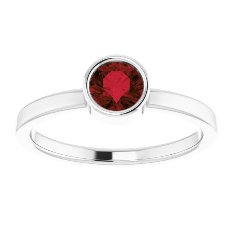 Rhodium-Plated Sterling Silver 5 mm Imitation Garnet Ring
