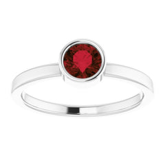 Rhodium-Plated Sterling Silver 5 mm Imitation Garnet Ring