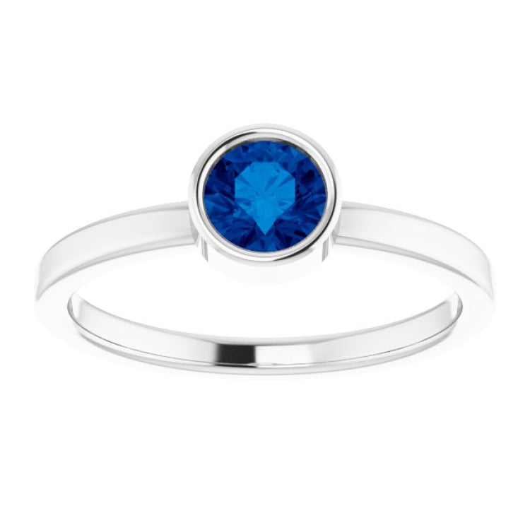 Platinum 5 mm Lab-Grown Blue Sapphire Ring