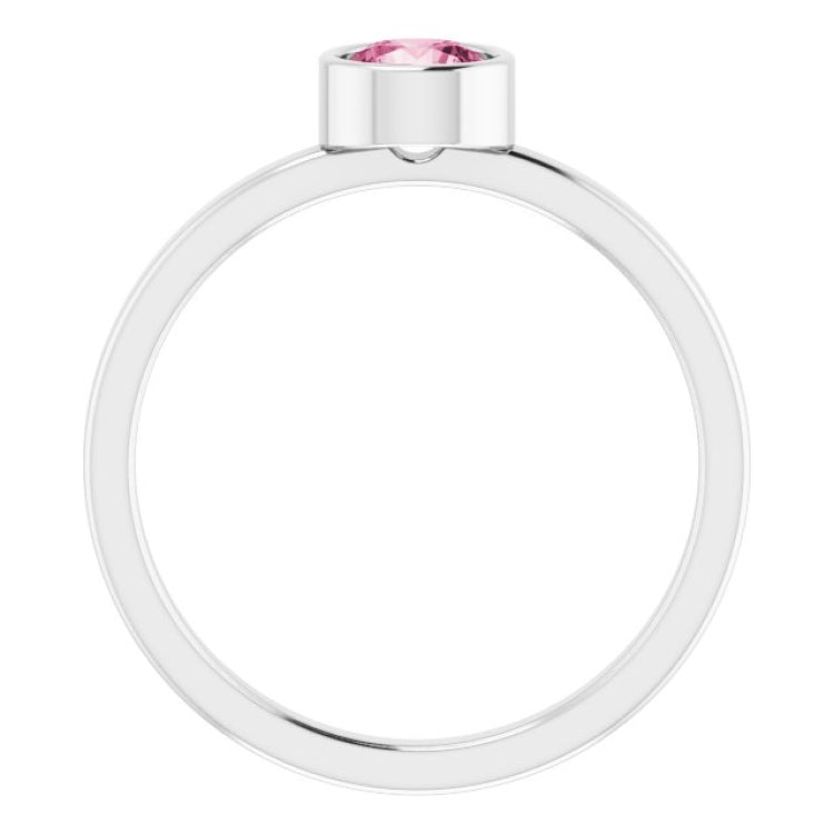 14K White 5 mm Natural Pink Tourmaline Ring