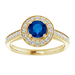 14K Yellow Lab-Grown Blue Sapphire & 1/3 CTW Natural Diamond Ring