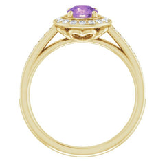 14K Yellow Natural Amethyst & 1/3 CTW Natural Diamond Ring