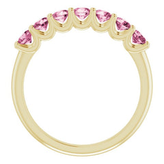 14K Yellow Natural Pink Tourmaline Anniversary Band