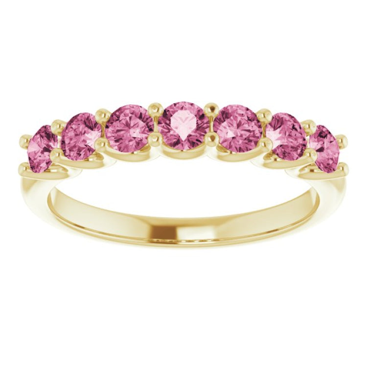 14K Yellow Natural Pink Tourmaline Anniversary Band
