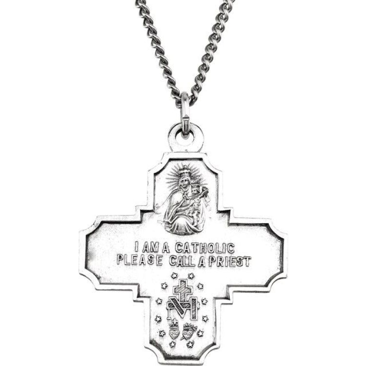 Sterling Silver 30x29 mm Four-Way Cross Medal 24" Necklace