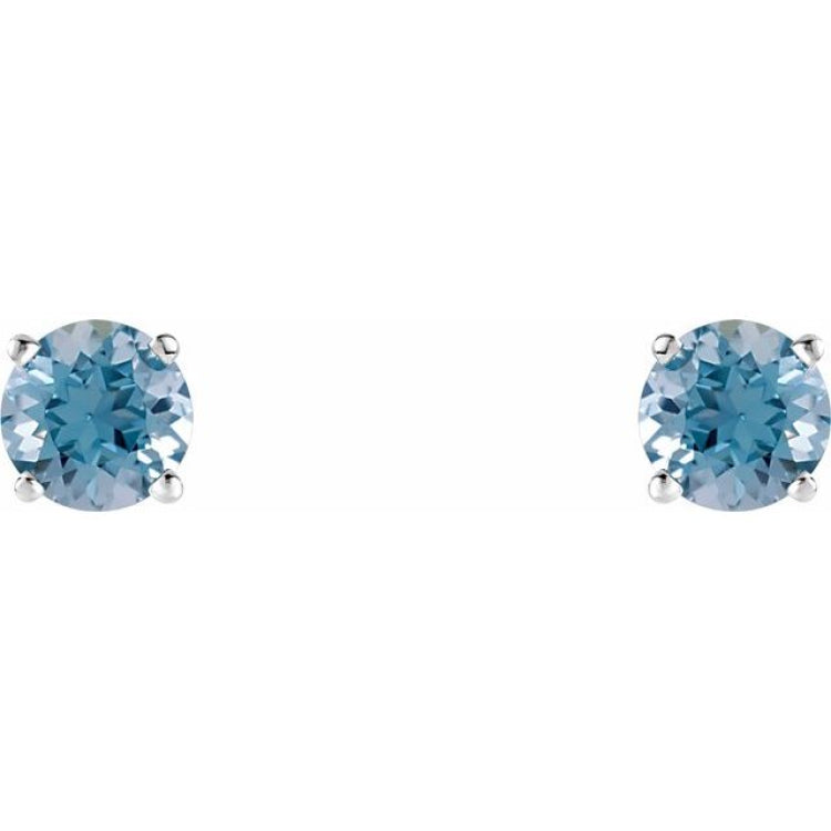 14K White 5 mm Natural Aquamarine Stud Earrings