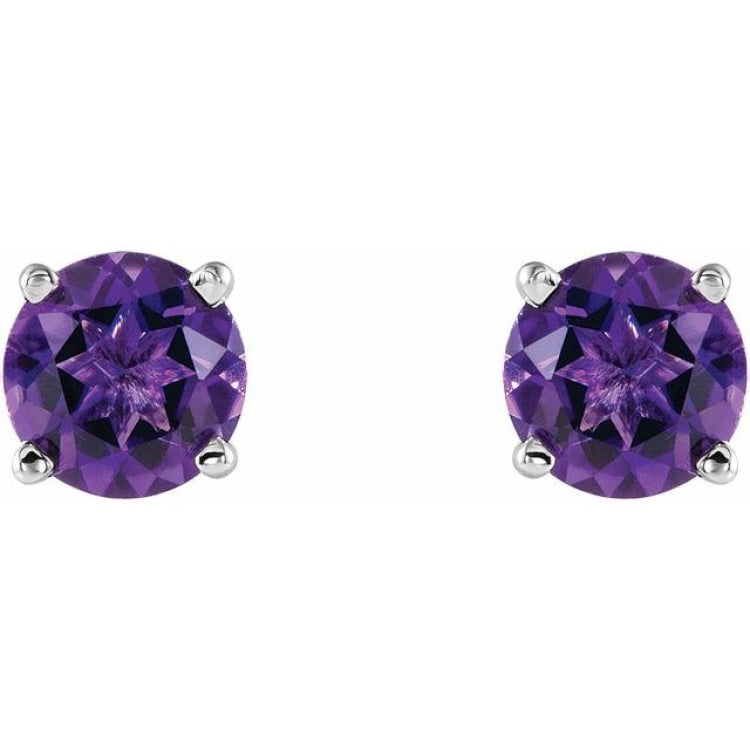 14K White 5 mm Natural Amethyst Stud Earrings