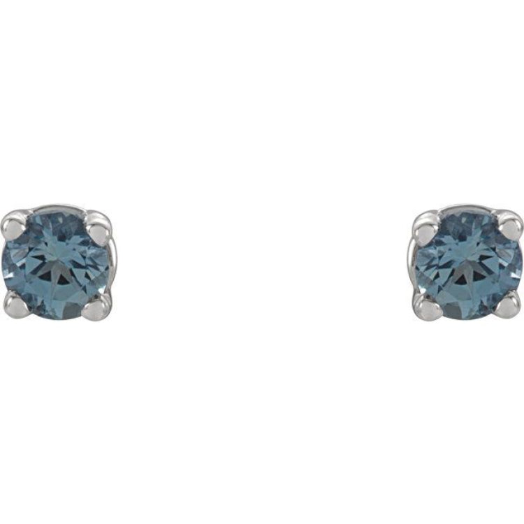 14K White 2.5 mm Natural Aquamarine Stud Earrings