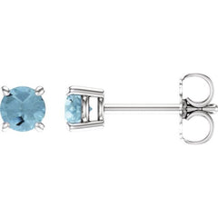 14K White 4 mm Natural Aquamarine Stud Earrings