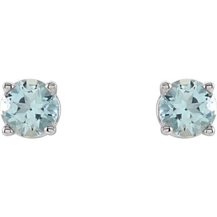 14K White 4 mm Natural Aquamarine Stud Earrings