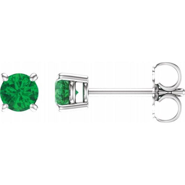 14K White 4 mm Natural Emerald Stud Earrings