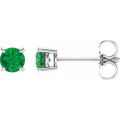 14K White 4 mm Natural Emerald Stud Earrings