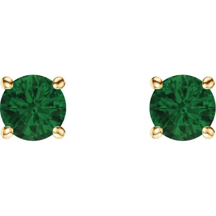 14K Yellow 5 mm Natural Emerald Stud Earrings