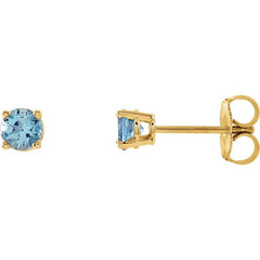 14K Yellow 4 mm Natural Aquamarine Stud Earrings