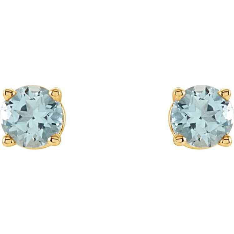 14K Yellow 4 mm Natural Aquamarine Stud Earrings