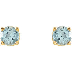 14K Yellow 4 mm Natural Aquamarine Stud Earrings